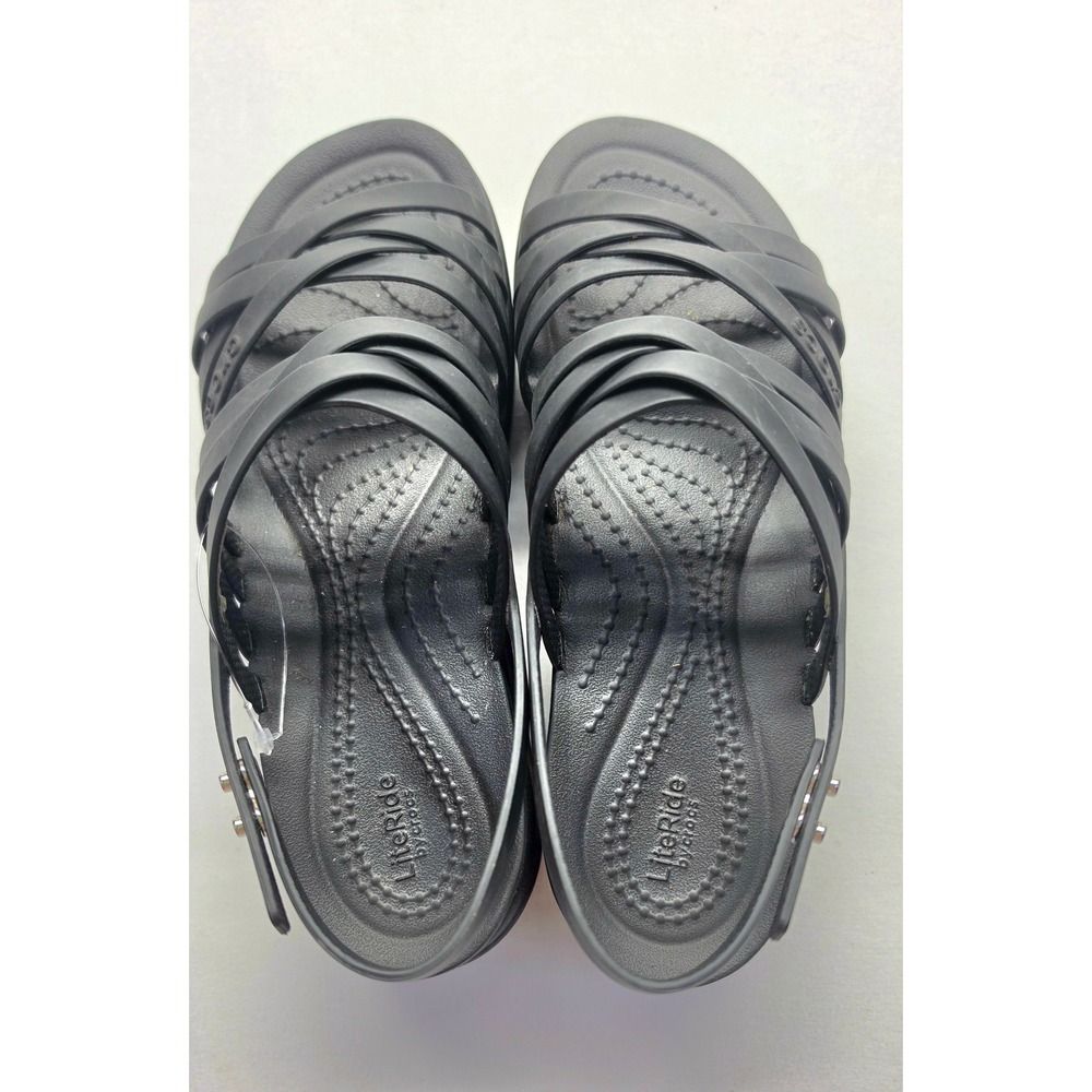 Crocs LiteRide Stretch Sandal Black Platform Wedge Strappy Women Size 6